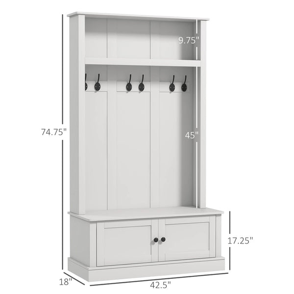 English Elm White Entryway Hall Tree with Cabinet Hooks Bench and Shelf for Mudroom Storage T3971S00061