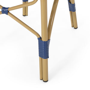 English Elm Christopher Knight Home® - Outdoor PE Rattan Aluminum French Bistro Chairs Set of 2 Navy Bamboo Print Durable Rust-Resistant Elegance 71418.00NBLU