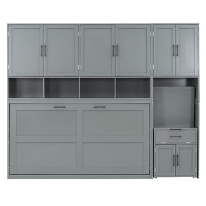 English Elm Twin Murphy Wall Bed with Integrated Closet Drawers and Desk for Studio Spaces Gray LP000595AAE-1