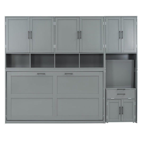 English Elm Twin Murphy Wall Bed with Integrated Closet Drawers and Desk for Studio Spaces Gray LP000595AAE-1