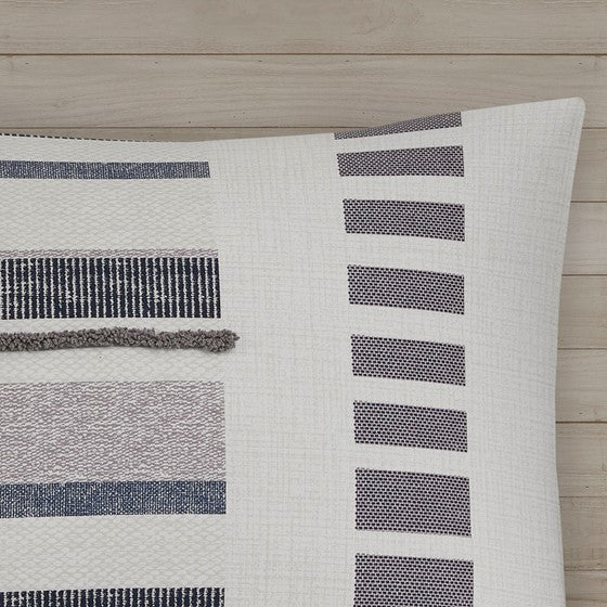 English Elm Full/Queen Serena 3-Piece Cotton Percale Duvet Cover Set with Fringe & Chenille Trims, Antimicrobial Protection B03596495