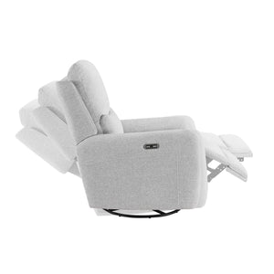 English Elm Jennifer Taylor Home - Dublin 30" Swivel Power Recliner Arm Chair in Saddle Faux Leather with 360° Base and Plush Foam Support Gray B2719P328581