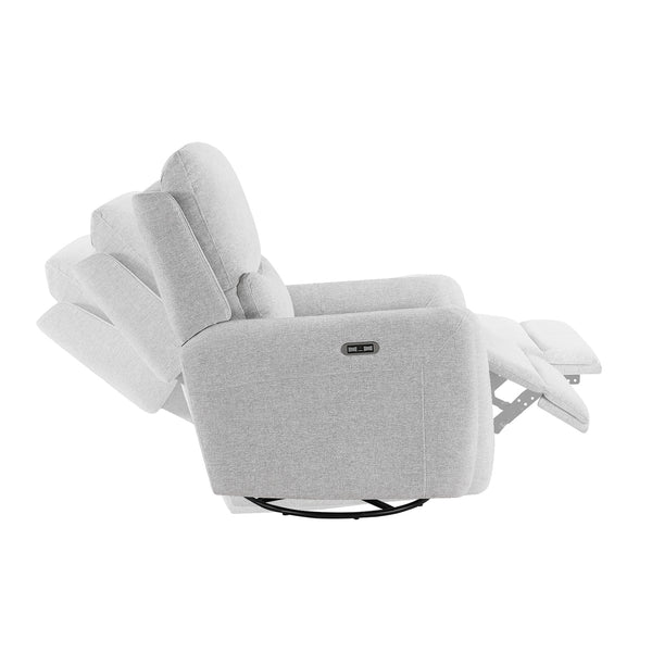 English Elm Jennifer Taylor Home - Dublin 30" Swivel Power Recliner Arm Chair in Saddle Faux Leather with 360° Base and Plush Foam Support Gray B2719P328581