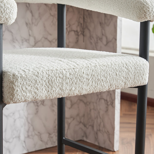 English Elm Modern Upholstered Bar Stools with Boucle Fabric and Armrests, Sturdy Metal Frame, Ergonomic Comfort White W1901P264274