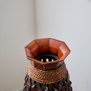 English Elm A 39-inch hand-woven bamboo floor vase in Acacia Wood PVC finish — 37.75" tall modern rattan decor for entryway W2796P283884