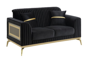 English Elm Antigua Glam Two Seat Loveseat with Gold Accent Arms and Plush Upholstered Cushions Black+Gold B009P417483