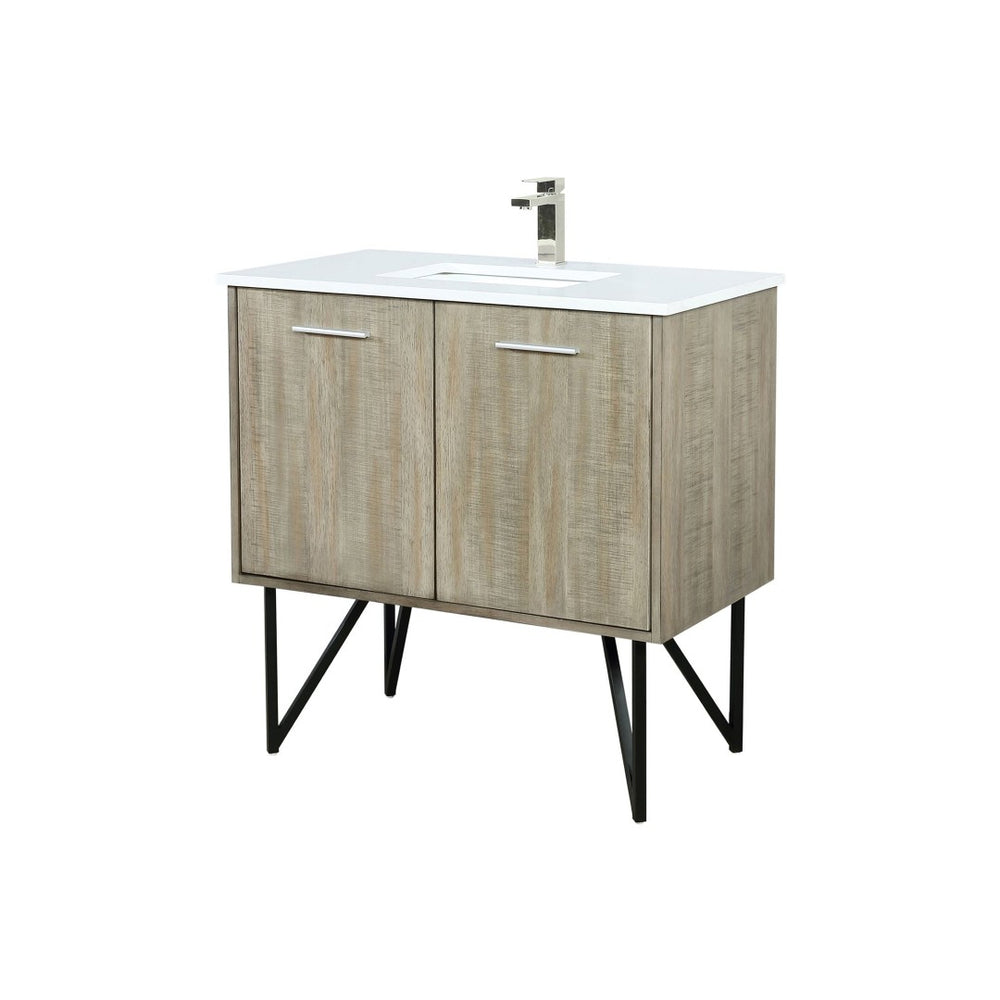 English Elm Rustic Acacia Bath Vanity With White Quartz Top & Brushed Nickel Faucet - Smart Storage & Style B2731P259609-GIGA