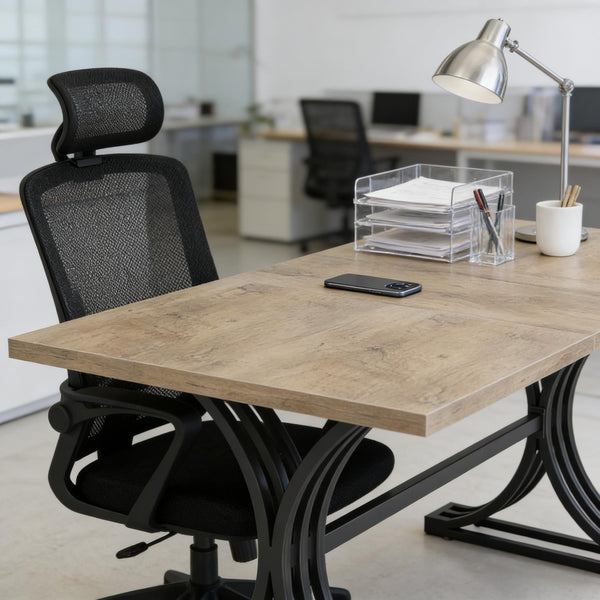 English Elm Roomy 62 Inch Executive Desk with Golden Metal Legs for Home Office Study T3971P458446