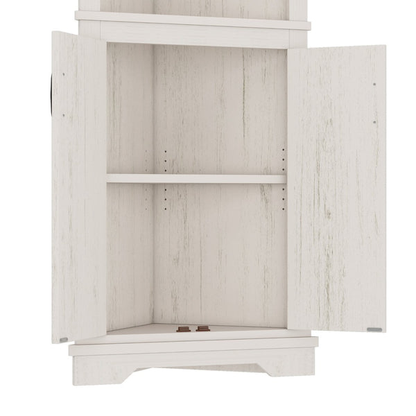English Elm Tall Corner Cabinet with Open Shelves Enclosed Storage for Living or Dining Rooms W1580P425307