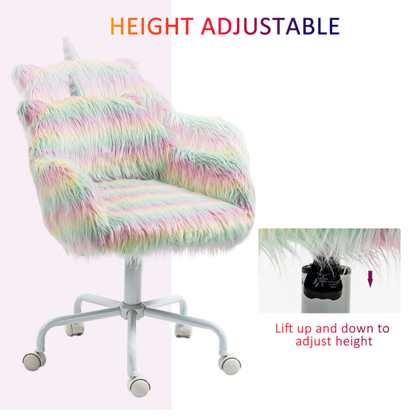 English Elm HOMCOM Plush Fluffy Unicorn Office Chair with Mid-Back, Armrests, Adjustable Height & 5-Star Wheels W2225P173829