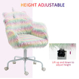 English Elm Homcom Fluffy Unicorn Office Chair With Mid-Back and Armrest Support, 5 Star Swivel Wheel White Base, Rainbow