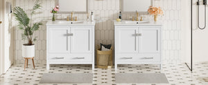 English Elm 72" White Bathroom Vanity Set with Dual Ceramic Sinks, Soft-Close Doors, Divided Drawers & Ample Storage, Solid Wood Frame, Easy Plumbing Access N729P000006K