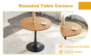 English Elm Round Faux Marble Tulip Pedestal Dining Table Mid Century Modern for Small Bistro Spaces Black,Wood W2920P405350