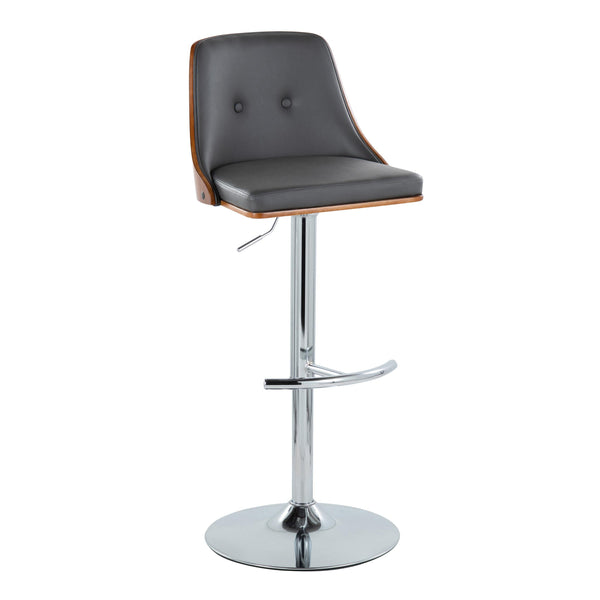 English Elm Gianna Mid-Century Modern Adjustable Barstool Set Of 2 In Chrome, Walnut & Grey Faux Leather Comfort B202S00891
