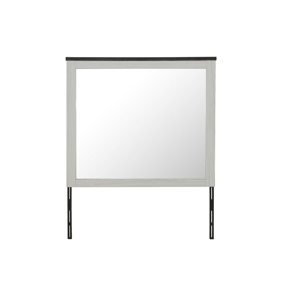 English Elm Avery Beige Mirror with Sleek Wood Frame, Large Attaching Dresser Mirror with Dark Top Accent B201P390585