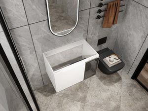 English Elm 30" Floating Bathroom Vanity Glossy White Plywood with Frosted Glass Soft Close Doors W999P387159