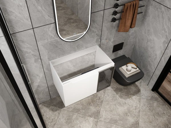 English Elm 30" Floating Bathroom Vanity Glossy White Plywood with Frosted Glass Soft Close Doors W999P387159