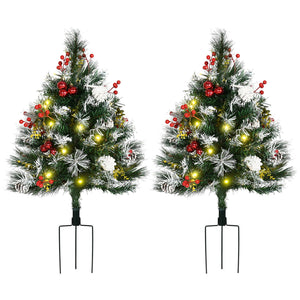 English Elm Homcom 2-Pack 30" Pre-Lit Outdoor Christmas Trees With Warm White Leds, Berries & Pine Cones For Entryways W2225P229121