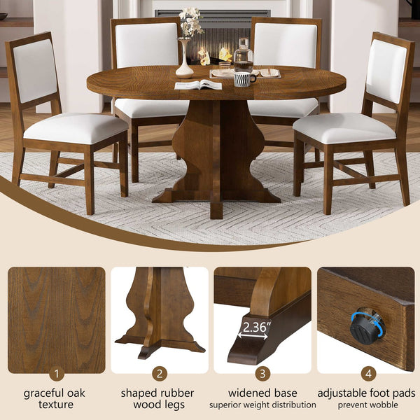 English Elm TREXM Extendable Farmhouse Dining Set with 4 Upholstered Chairs, Solid Rubberwood Frame, Durable Finish Brown ST000150AAP