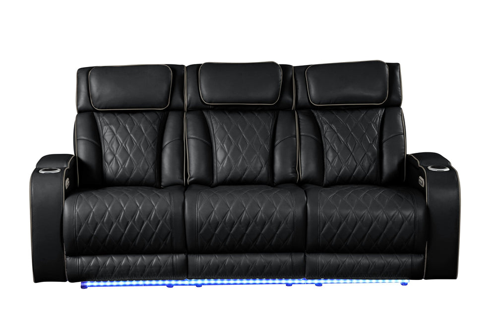 English Elm Fortuner Faux Leather Recliner Sofa with LED Lighting, Massage, Power Recline & Wireless Charging G150109097