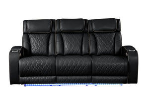 English Elm Fortuner Modern 3PC Upholstery Recliner Living Set with LED, Massage, Wireless Charging & Bluetooth Speakers Black B009S01802