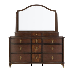 English Elm 1pc Transitional Wide Dresser Rubberwood Dark Cherry Finish Gold Legs Bedroom Storage B2741P446687