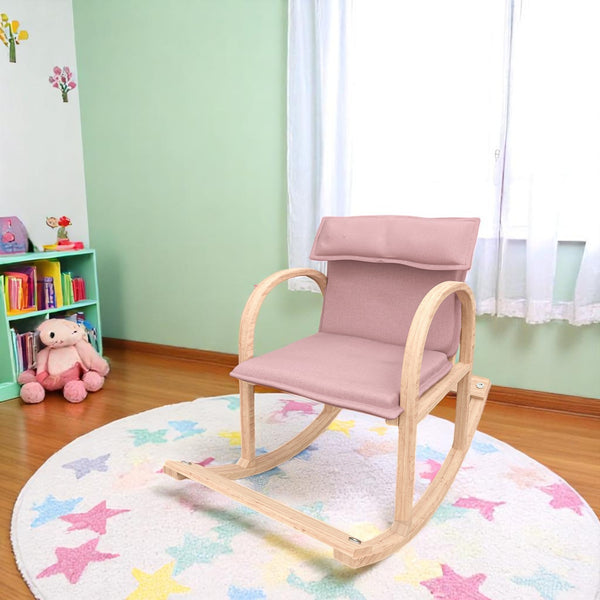 English Elm Modern Children's Rocking Chair with Sturdy Wooden Frame, Upholstered High Back, Washable Fabric, Safe Soothing Motion for Nursery and Playroom (Ages 0-8) Pink B029P330030