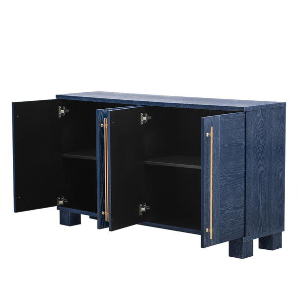 English Elm Trexm Ash Veneer Buffet with Gold Handles Matte Black Lacquer Dining Storage Antique Navy N715P232696M