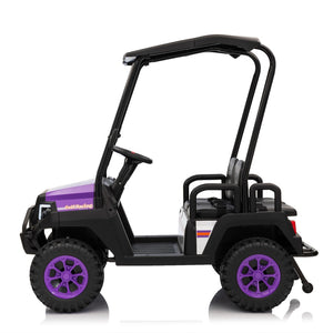 English Elm 24v Kids Electric Ride on Truck Four Seat All Wheel Drive Spring Suspension Sunshade Purple W1578P381255