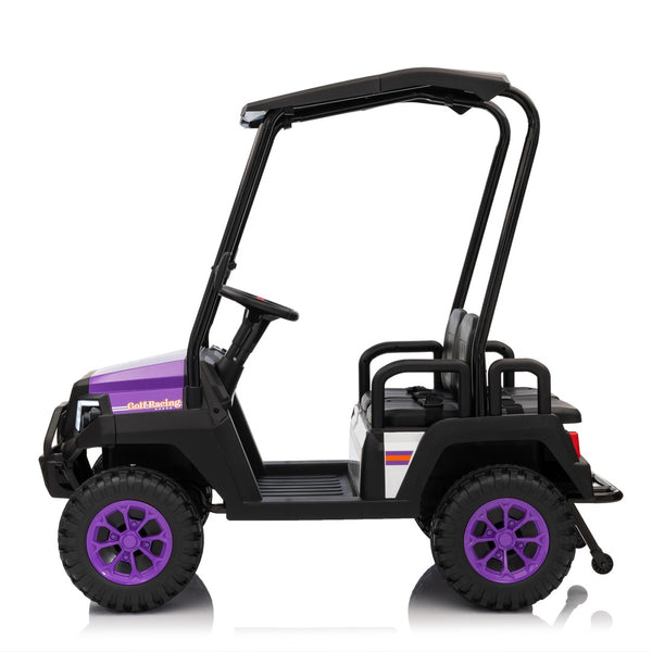 English Elm 24v Kids Electric Ride on Truck Four Seat All Wheel Drive Spring Suspension Sunshade Purple W1578P381255