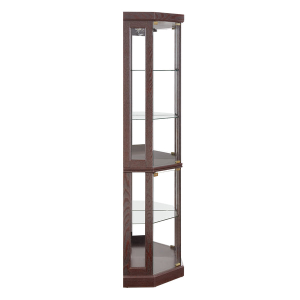English Elm Lighted Corner Curio Cabinet - Elegant Display Case With Built-In Lighting For Collectibles & Glassware W1758P294620