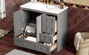 English Elm 36 36" Modern Shaker Bathroom Vanity with Ceramic Sink, Soft-Close Drawers & Doors, Durable Handles Grey N729P288872E