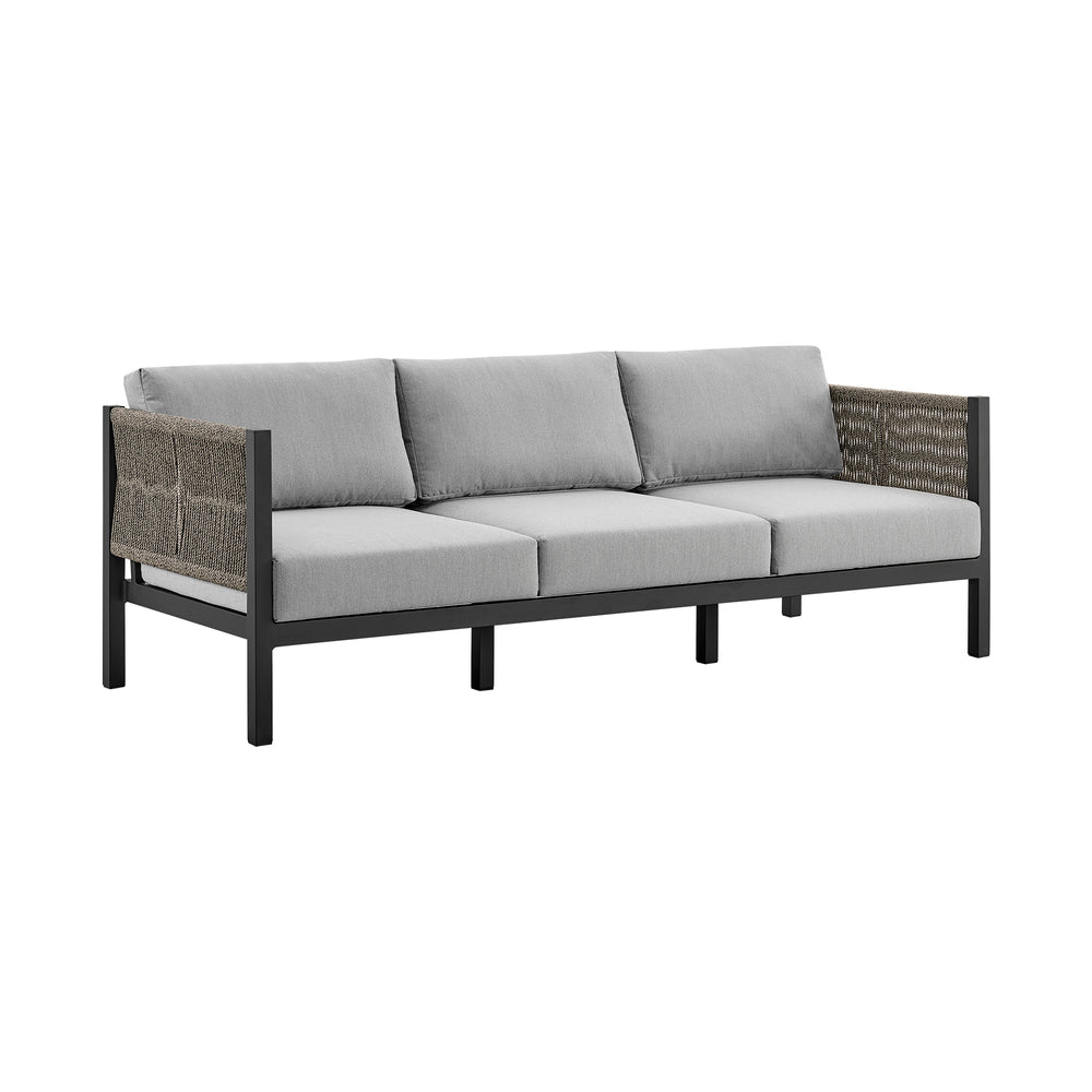 English Elm Solenna Aluminum Rope Outdoor Sofa in Gray — All-Weather, Quick-Dry Cushions, Removable Covers, 83" L B2736P354355