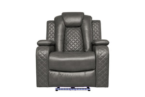 English Elm Violetglow Reclining Sofa with Led Lighting Wireless Charging and Bluetooth Speakers Grey B2730S00035