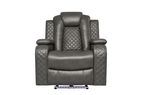English Elm Violetglow Reclining Sofa with Led Lighting Wireless Charging and Bluetooth Speakers Grey B2730S00035