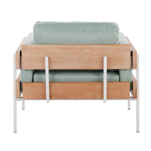 English Elm Kari Farmhouse Accent Chair with White Metal Frame, Natural Wood Panel and Plush Light Fabric Cushions Green B202S01296