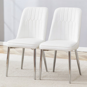 English Elm 2 Modern Dining Chairs with Plush PU Cushions and Gold Metal Legs for Stylish Comfort at Home White+Silver W1151P295416