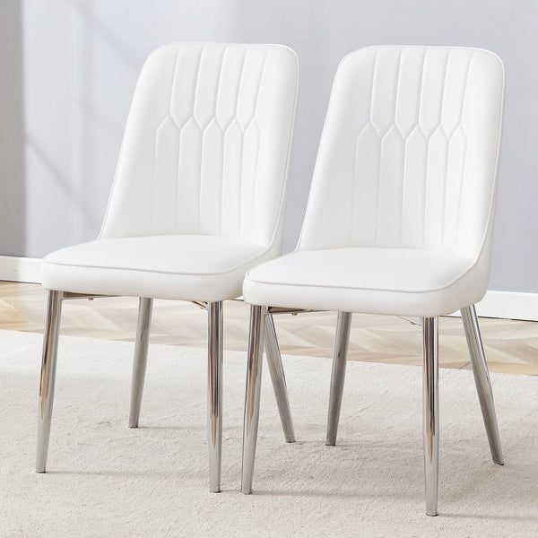 English Elm 2 Modern Dining Chairs with Plush PU Cushions and Gold Metal Legs for Stylish Comfort at Home White+Silver W1151P295416