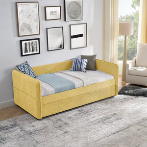 English Elm Daybed Boucle Upholstered Tufted Twin Trundle Sofa for Guest Bedroom Studio Lounge Yellow W1413S00174