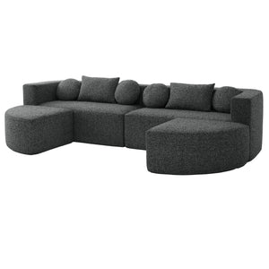 English Elm Boneless Modular Sectional Sofa with Curved Ends, Deep Bouclé Seating, Convertible Sofa Bed & Pillows for Living Room Black N719S002120B