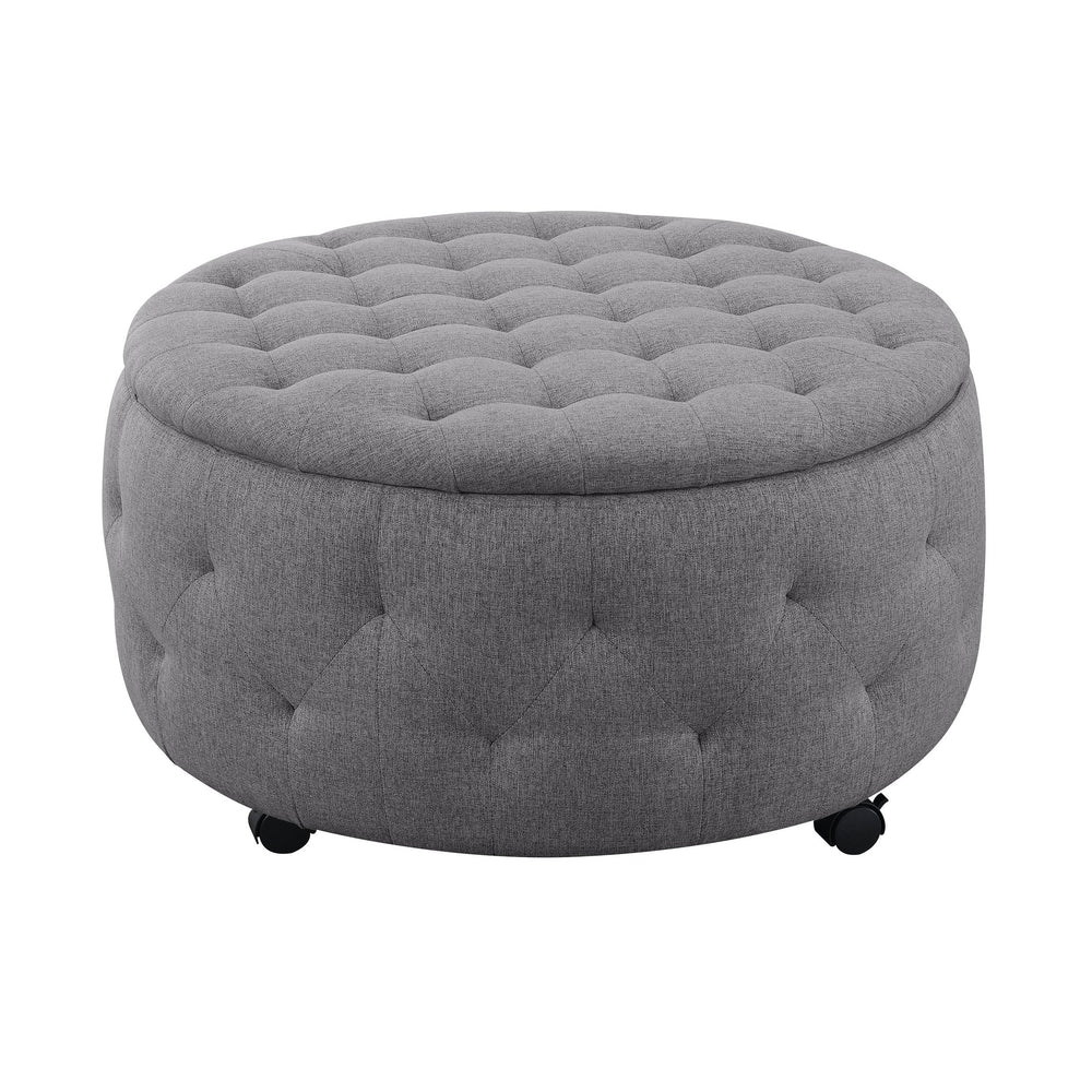 English Elm Round Rolling Storage Ottoman with Reversible Tray Top and 4 Nesting Seats, Durable Hardwood Build Dark Gray B347P339823