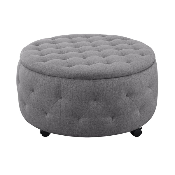 English Elm Round Rolling Storage Ottoman with Reversible Tray Top and 4 Nesting Seats, Durable Hardwood Build Dark Gray B347P339823