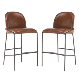 English Elm Christopher Knight Home® - Galen Upholstered Metal Barstool Set of 2 with Plush Stain-Resistant Fabric, Ergonomic Modern Design Brown N775P290453P