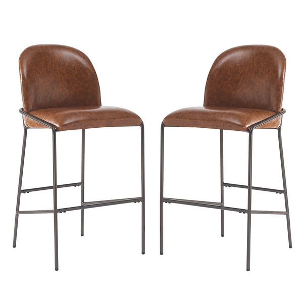 English Elm Christopher Knight Home® - Galen Upholstered Metal Barstool Set of 2 with Plush Stain-Resistant Fabric, Ergonomic Modern Design Brown N775P290453P