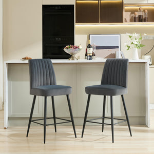 English Elm Adjustable Velvet Bar Chairs Set Of 2 - Modern Dark Grey Upholstered Seating For Kitchen & Dining W3615P340658