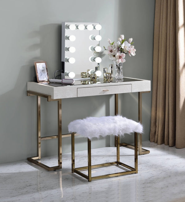 English Elm Asa Hollywood Vanity Mirror with Bulb Border White Lacquer Bedroom Accent B2726P445769