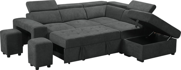 English Elm Remy Woven Fabric Sleeper Sectional with Storage Ottoman and Tucked Away Stools B2749S00184