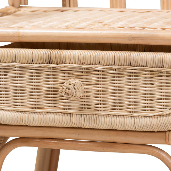 English Elm Modern Woven Rattan Bohemian Nightstand with Open Shelf and Angled Legs for Bedroom B2750P420376
