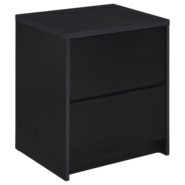 English Elm 1pc Modern Nightstand with Wood-Grain Finish, Two Spacious Drawers, Dual USB-A/C Charging & LED Motion Light Black 27.5 L x 21.75 W x 7.25 H B011P337719
