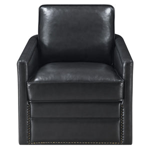 English Elm Black Swivel Accent Chair with Down-Feather Cushion, 180° Rotation, Leather-Aire Comfort & Durable Frame B062P209161